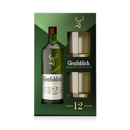Уиски Гленфидих 700мл 12 годишно + 2бр чаши