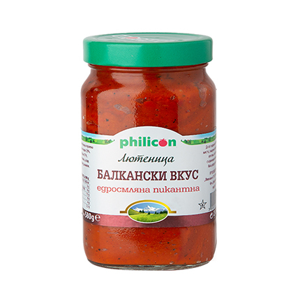 Лютеница Филикон Премиум 580г Балкански вкус едросмляна Лютеница Филикон Премиум 580г Балкански вкус едросмляна