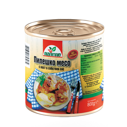 Пилешко месо с кост Иверта 800г В собствен сос Пилешко месо с кост Иверта 800г В собствен сос