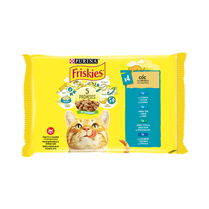 Храна за котки Фрискас 4х85г Пауч Рибни хапки в сос