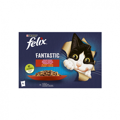Храна за котки Феликс Фантастик 4х85г Пауч Телешко и пилешко месо