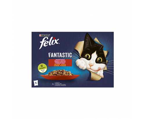 Храна за котки Феликс Фантастик 4х85г Пауч Телешко и пилешко месо Храна за котки Феликс Фантастик 4х85г Пауч Телешко и пилешко месо
