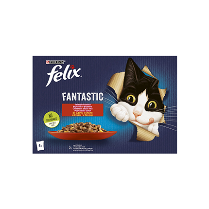 Храна за котки Феликс Фантастик 4х85г Пауч Телешко и пилешко месо Храна за котки Феликс Фантастик 4х85г Пауч Телешко и пилешко месо