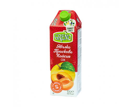 Грено 1,5л 100% Ябълка, праскова и кайсия Грено 1,5л 100% Ябълка, праскова и кайсия