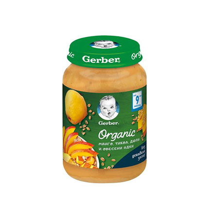 Пюре Гербер 190г Манго, тиква, дюли и овесени ядки Пюре Гербер 190г Манго, тиква, дюли и овесени ядки