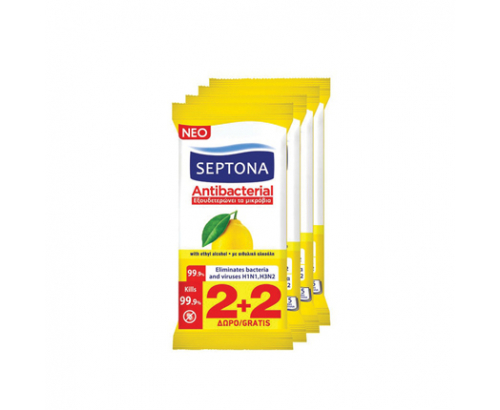 Антибактериални влажни кърпи Септона 2+2бр Лимон Антибактериални влажни кърпи Септона 2+2бр Лимон
