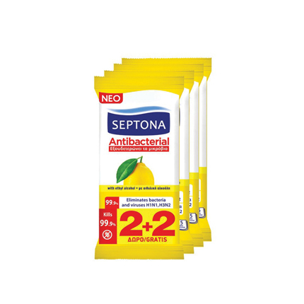 Антибактериални влажни кърпи Септона 2+2бр Лимон Антибактериални влажни кърпи Септона 2+2бр Лимон