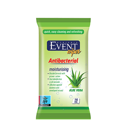 Антибактериални влажни кърпи Евент 15бр Алое Антибактериални влажни кърпи Евент 15бр Алое