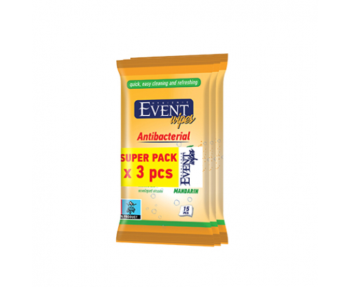 Антибактериални влажни кърпи Евент 3бр Мандарина Антибактериални влажни кърпи Евент 3бр Мандарина