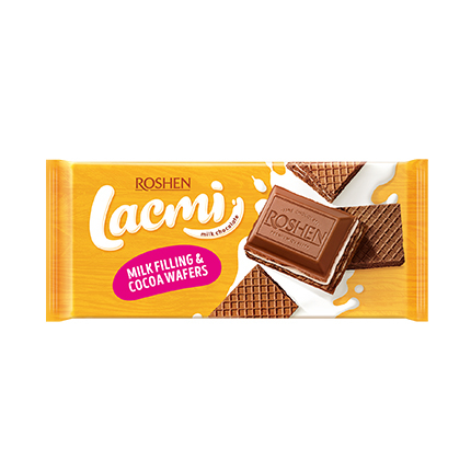 Шоколад Рошен Лакми 90г Млечен с шоколадов пълнеж и вафла